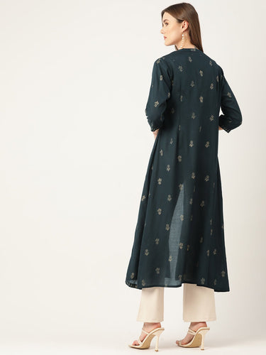 Floral Ethnic Motif Printed Open Front Longline Shrug - RueCollections